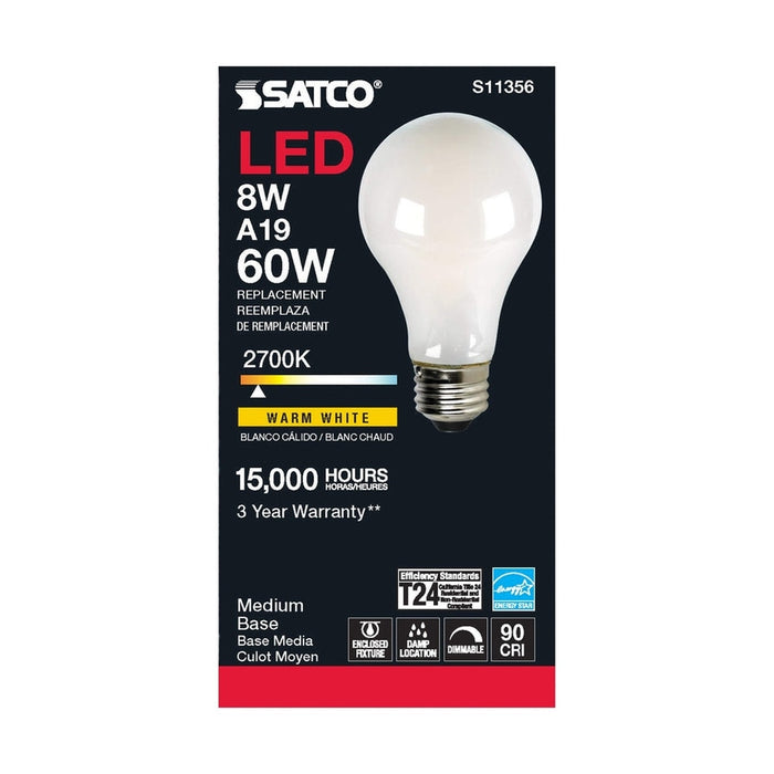 SATCO 8 Watt - A19 LED - Soft White - 2700K - Medium base - 120 Volt S11356