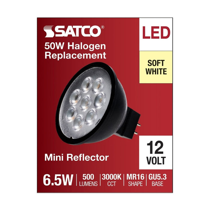 SATCO 6.5 Watt MR16 LED - Black Finish - 3000K - GU5.3 Base - 500 Lumens - 12 Volt S11398