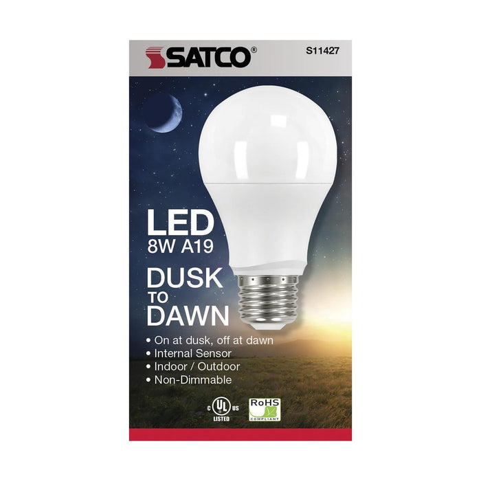 8.5 Watt - A19 LED - Dusk to Dawn With PhotoCell - 5000K - Medium base - 200 deg. Beam Angle - 120 Volt - 6-Pack