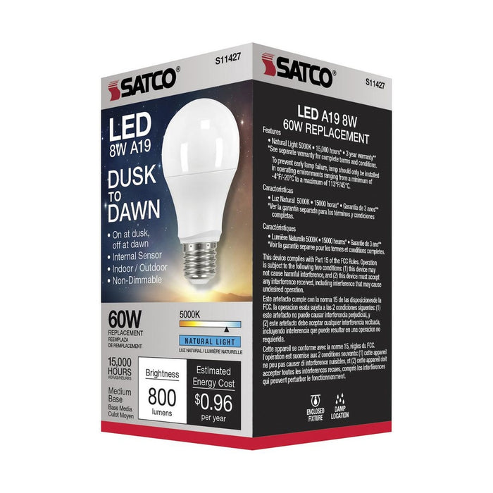 8.5 Watt - A19 LED - Dusk to Dawn With PhotoCell - 5000K - Medium base - 200 deg. Beam Angle - 120 Volt - 6-Pack