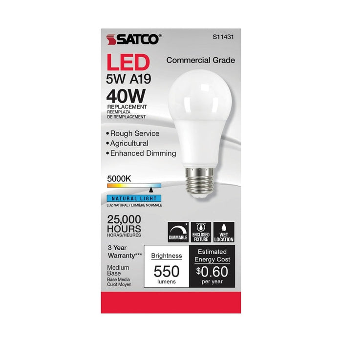 SATCO 5 Watt - A19 LED Dimmable Agriculture Bulb - 5000K - 120 Volt S11431