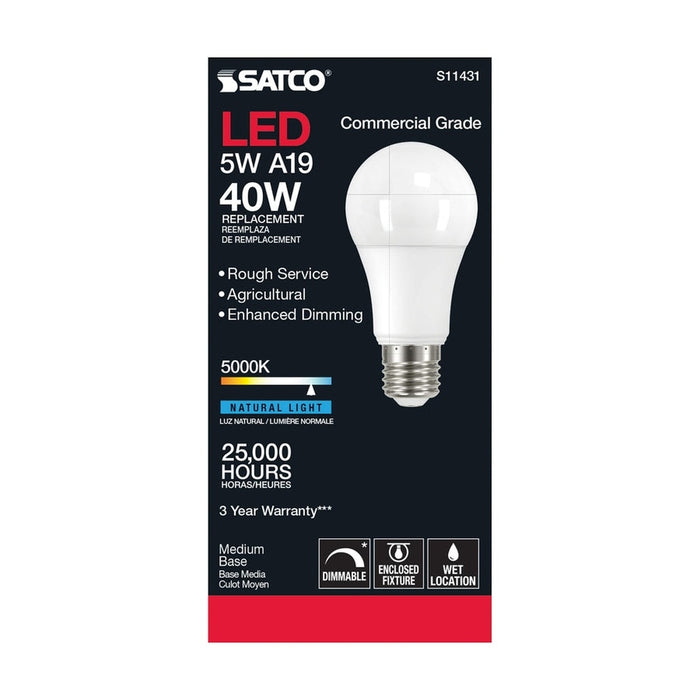 SATCO 5 Watt - A19 LED Dimmable Agriculture Bulb - 5000K - 120 Volt S11431