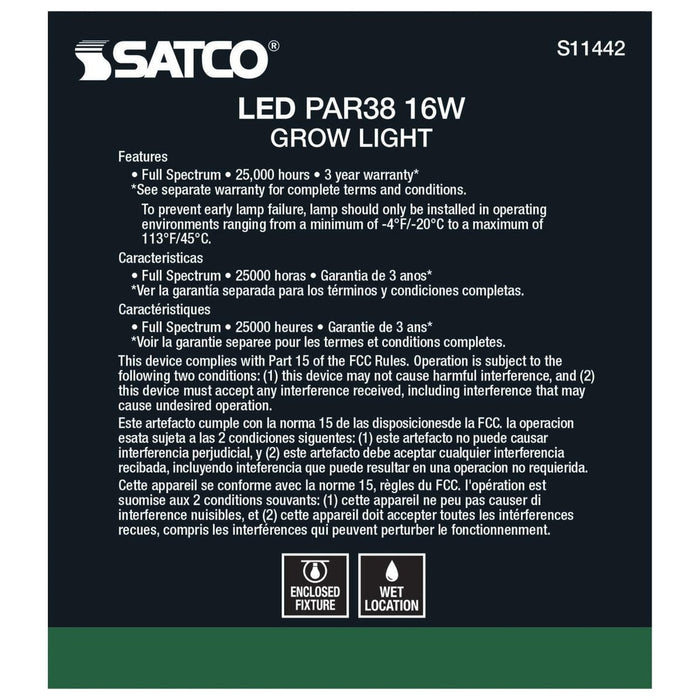 16 Watt - PAR38 LED - Full Spectrum Plant Grow Lamp - Medium Base - 120 Volt - 6-Pack