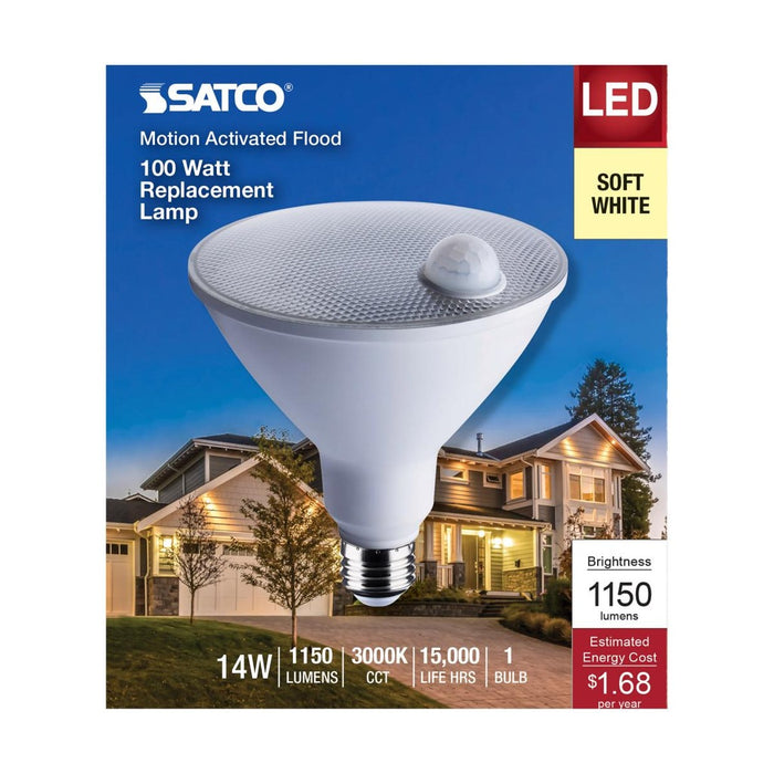 14 Watt PAR38 LED - White - 3000K - 1100 Lumens - 120 Volt - PIR Sensor - Non-Dimmable - 6-Pack