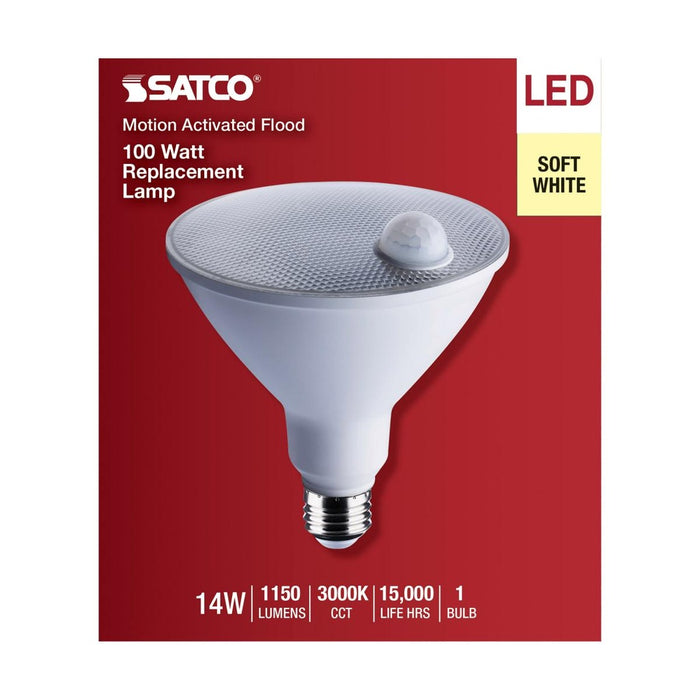 14 Watt PAR38 LED - White - 3000K - 1100 Lumens - 120 Volt - PIR Sensor - Non-Dimmable - 6-Pack