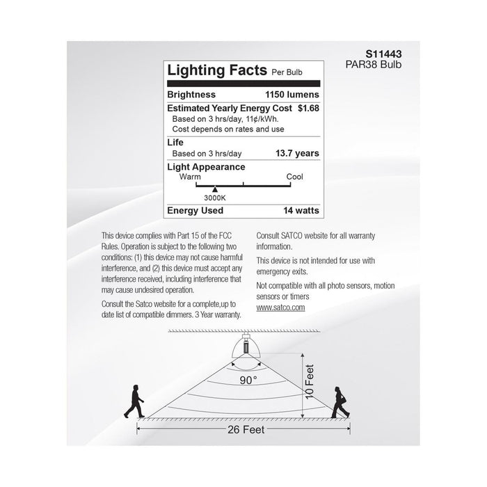 14 Watt PAR38 LED - White - 3000K - 1100 Lumens - 120 Volt - PIR Sensor - Non-Dimmable - 6-Pack