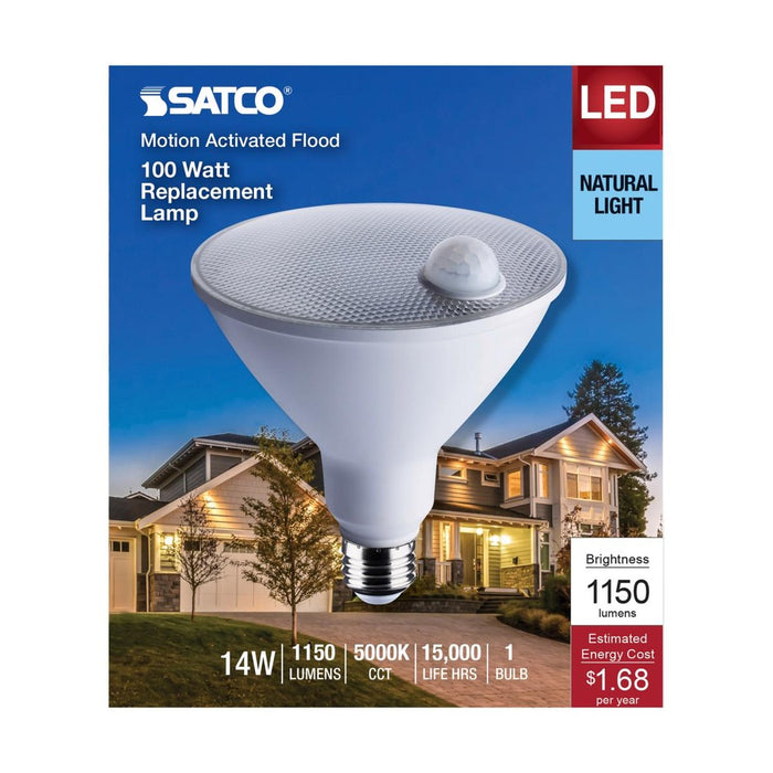14 Watt PAR38 LED - White - 5000K - 1100 Lumens - 120 Volt - PIR Sensor - Non-Dimmable - 6-Pack