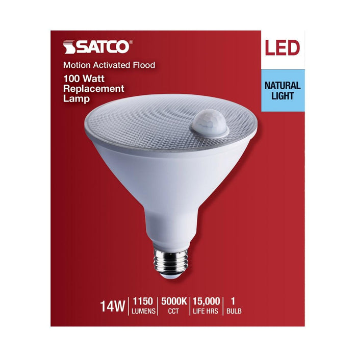 14 Watt PAR38 LED - White - 5000K - 1100 Lumens - 120 Volt - PIR Sensor - Non-Dimmable - 6-Pack