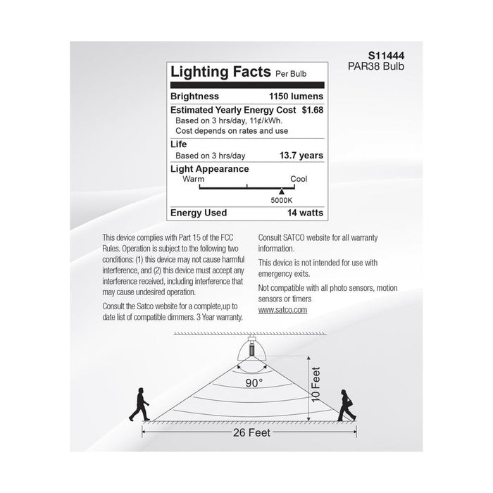 14 Watt PAR38 LED - White - 5000K - 1100 Lumens - 120 Volt - PIR Sensor - Non-Dimmable - 6-Pack