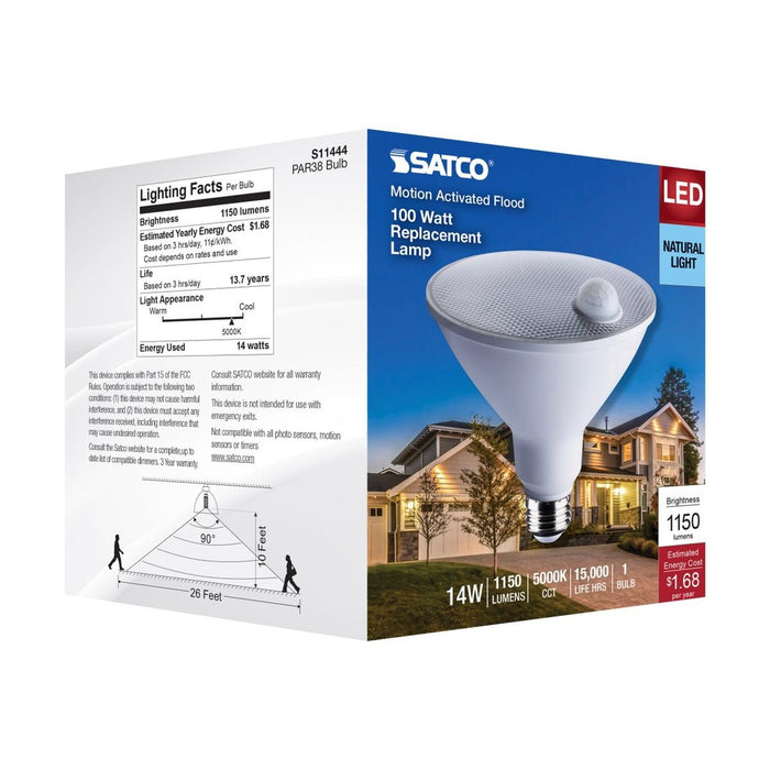 14 Watt PAR38 LED - White - 5000K - 1100 Lumens - 120 Volt - PIR Sensor - Non-Dimmable - 6-Pack