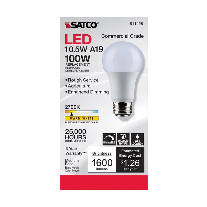 SATCO 10.5 Watt - A19 LED - Dimmable Agriculture Bulb - 2700K - 120 Volt S11458