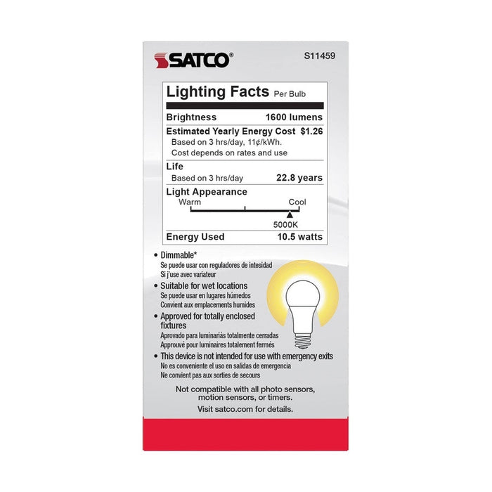 SATCO 10.5 Watt - A19 LED - Dimmable Agriculture Bulb - 5000K - 120 Volt S11459