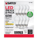 SATCO 9 Watt A19 LED - 2700K - Non-Dimmable - E26 - 80 CRI - 8-pack S11460