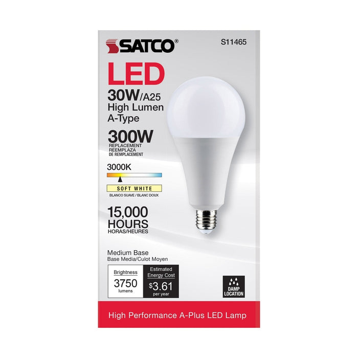 SATCO 30 Watt - LED - A25 - 3000K - Medium Base - Non Dimmable - 120 Volt S11465