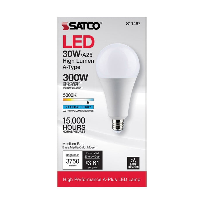 SATCO 30 Watt - LED - A25 - 5000K - Medium Base - Non Dimmable - 120 Volt S11467