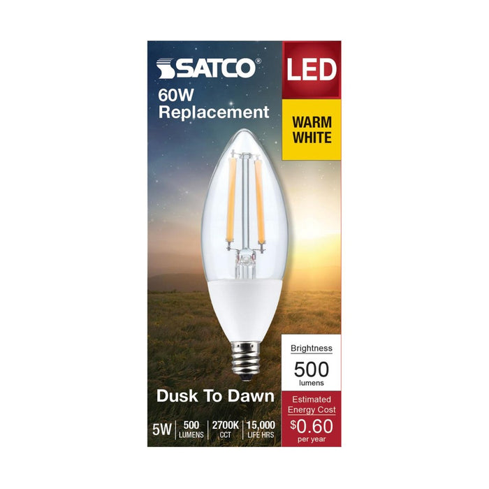 5 Watt B11 - Dusk to Dawn LED - 2700K - Candelabra Base - 120 Volt - 90 CRI - With Photocell - 12-Pack