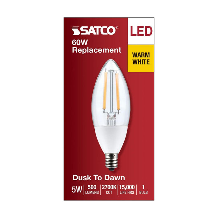5 Watt B11 - Dusk to Dawn LED - 2700K - Candelabra Base - 120 Volt - 90 CRI - With Photocell - 12-Pack