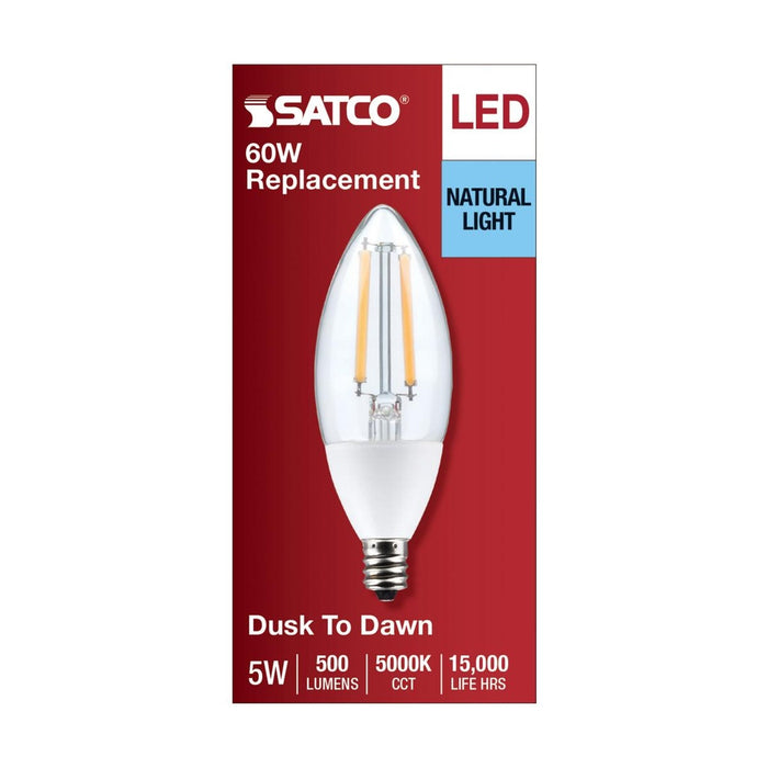 5 Watt B11 - Dusk to Dawn LED - 5000K - Candelabra Base - 120 Volt - 90 CRI - With Photocell - 12-Pack