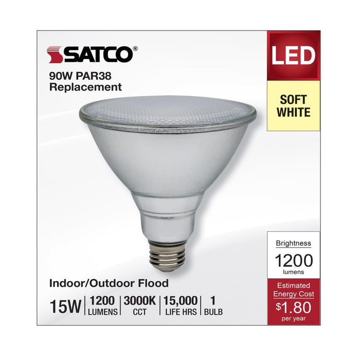 15 Watt PAR38 LED - 3000K - Medium Base - 120-277 Volt - 90 CRI - 6-Pack