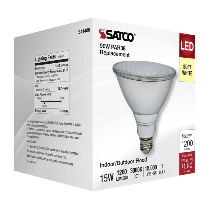 15 Watt PAR38 LED - 3000K - Medium Base - 120-277 Volt - 90 CRI - 6-Pack