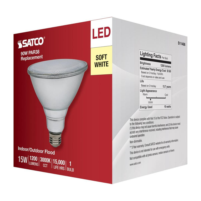 15 Watt PAR38 LED - 3000K - Medium Base - 120-277 Volt - 90 CRI - 6-Pack