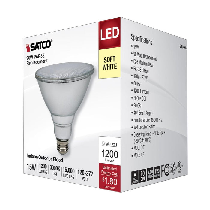 15 Watt PAR38 LED - 3000K - Medium Base - 120-277 Volt - 90 CRI - 6-Pack