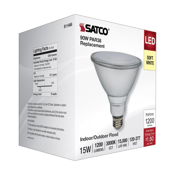 15 Watt PAR38 LED - 3000K - Medium Base - 120-277 Volt - 90 CRI - 6-Pack