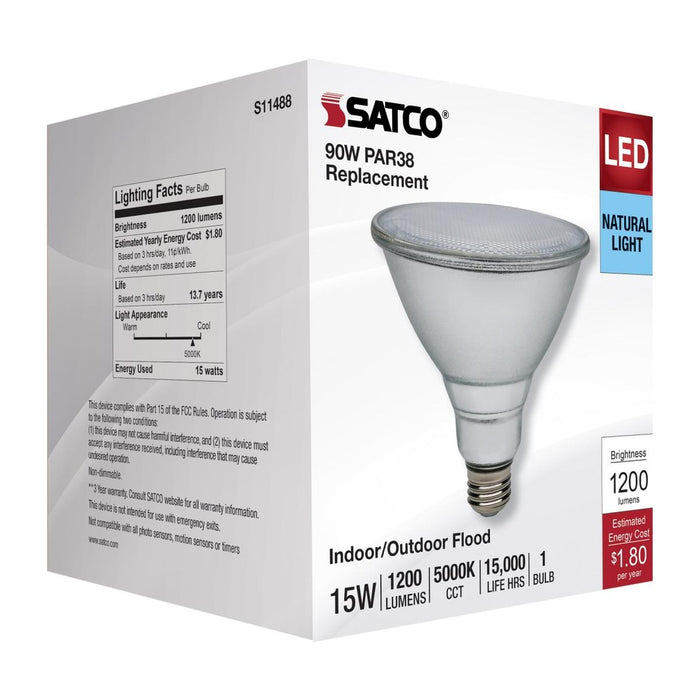 15 Watt PAR38 LED - 5000K - Medium Base - 120-277 Volt - 90 CRI - 6-Pack