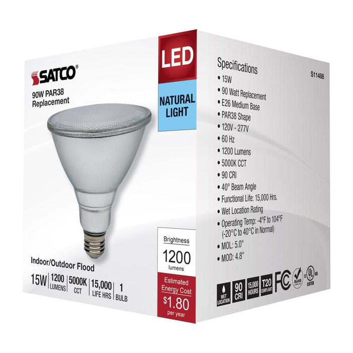15 Watt PAR38 LED - 5000K - Medium Base - 120-277 Volt - 90 CRI - 6-Pack