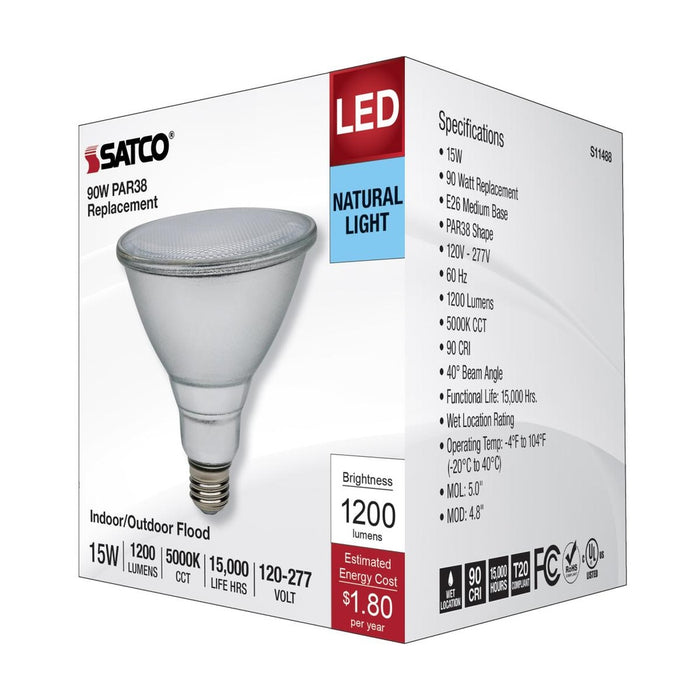 15 Watt PAR38 LED - 5000K - Medium Base - 120-277 Volt - 90 CRI - 6-Pack