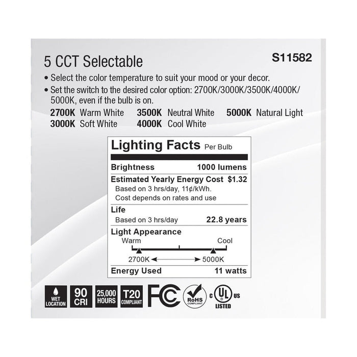 SATCO 11 Watt PAR30SN LED - Medium Base - Silver Finish - CCT Selectable - 120 Volt - 25 Degree Beam Angle S11582