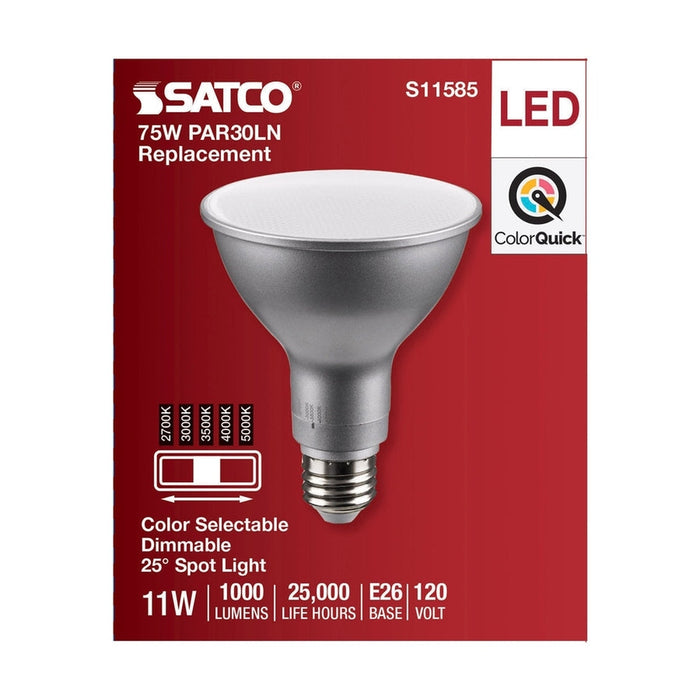 SATCO 11 Watt PAR30LN LED - Medium Base - Silver Finish - CCT Selectable - 120 Volt - 25 Degree Beam Angle S11585