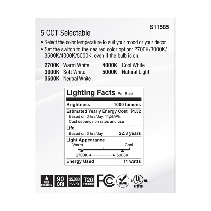 11 Watt PAR30LN LED - Medium Base - Silver Finish - CCT Selectable - 120 Volt - 25 Degree Beam Angle -  6 Pack