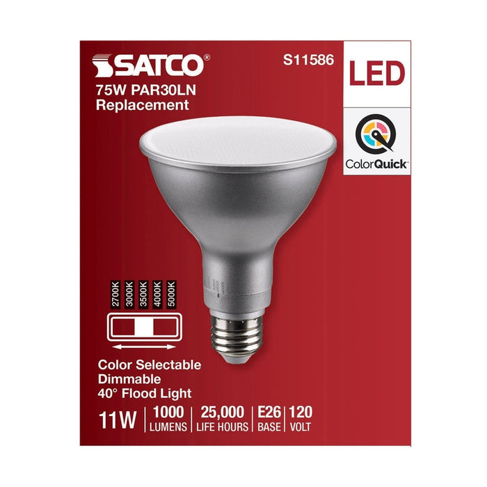 SATCO 11 Watt PAR30LN LED - Medium Base - Silver Finish - CCT Selectable - 120 Volt - 40 Degree Beam Angle S11586