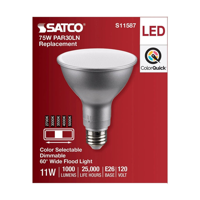 SATCO 11 Watt PAR30LN LED - Medium Base - Silver Finish - CCT Selectable - 120 Volt - 60 Degree Beam Angle S11587