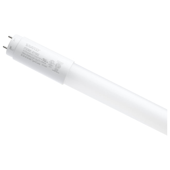 9.5 Watt T8 LED - 48 Inch - 30K/35K/40K/50K/65K CCT Selectable - Medium Bi Pin Base - Type B Ballast Bypass - 120-277 Volt - Frost Finish - 25-Pack