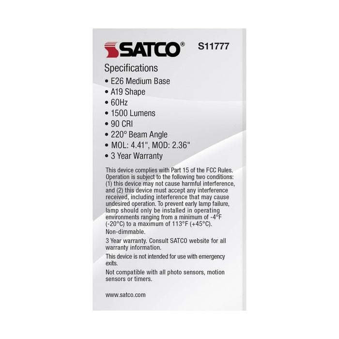 SATCO 14 Watt A19 LED - Medium Base - CCT Selectable - White Finish - 90 CRI - 120 Volt - 4 Pack S11777