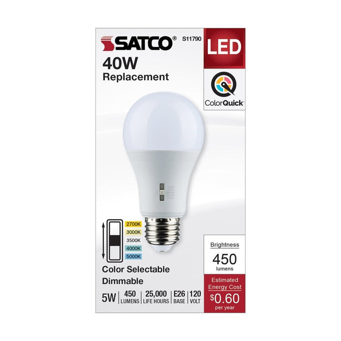 SATCO 5 Watt A19 LED - Medium Base - CCT Selectable - 120 Volt - White Finish S11790