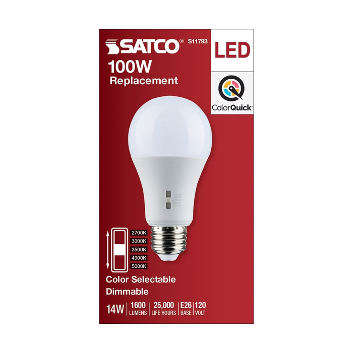 SATCO 14 Watt A19 LED - Medium Base - CCT Selectable - 120 Volt - White Finish S11793