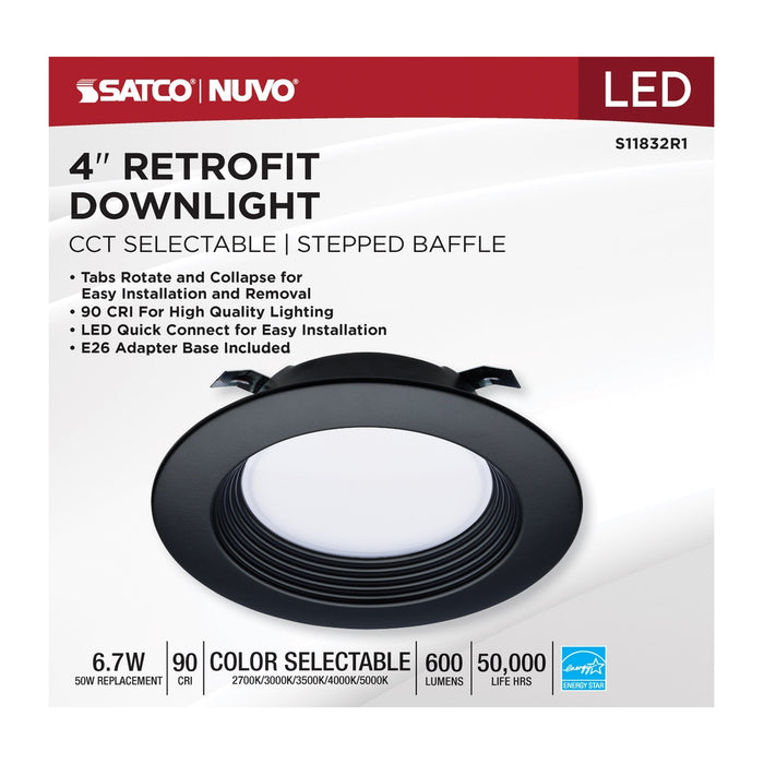 6.7 Watt - LED Downlight Retrofit - 4 Inch - CCT Selectable - 120 Volts