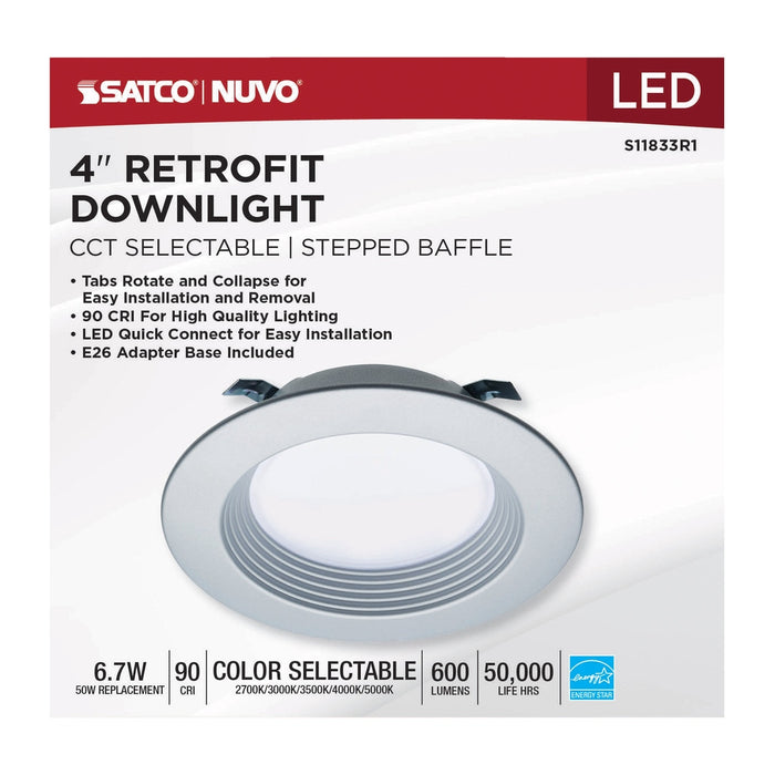 6.7 Watt - LED Downlight Retrofit - 4 Inch - CCT Selectable - 120 Volts