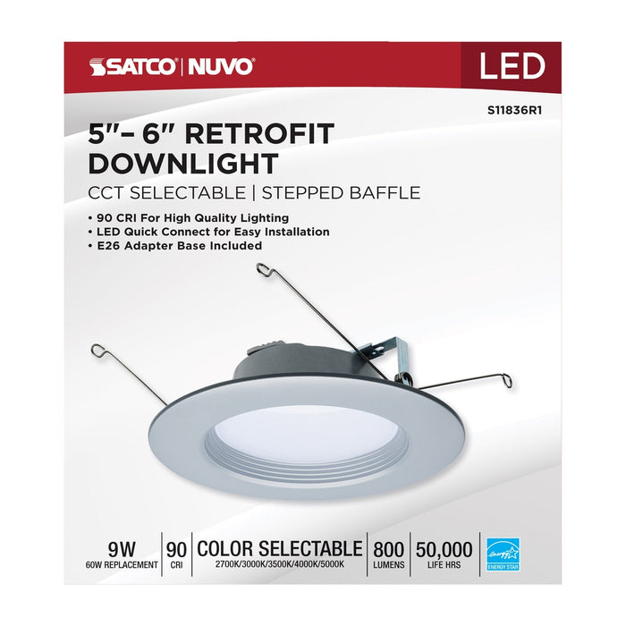 9 Watt - LED Downlight Retrofit - 5-6 Inch - CCT Selectable - 120 Volts