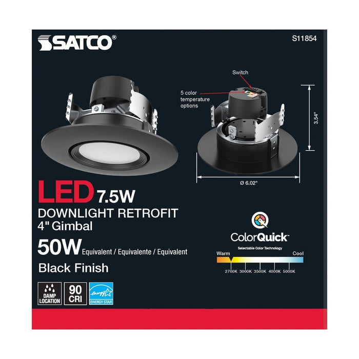 SATCO 7.5 Watt LED Directional Retrofit Downlight - Gimbaled - 4 in. - Adjustable Color Temperature - 60 deg. Beam Angle - 120 Volt