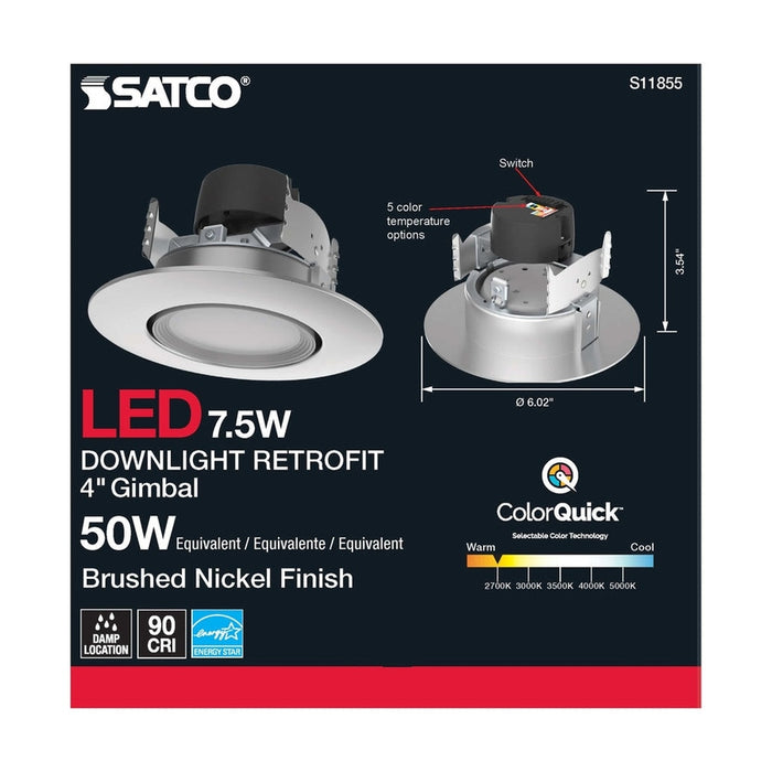 SATCO 7.5 Watt LED Directional Retrofit Downlight - Gimbaled - 4 in. - Adjustable Color Temperature - 60 deg. Beam Angle - 120 Volt