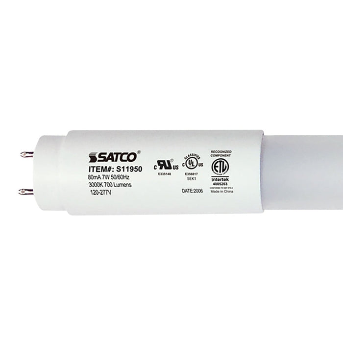 SATCO 7 Watt - 18 Inch - T8 Linear LED - Medium Bi-Pin G13Base - 3000K - 50000 Average Rated Hours - 700 Lumens - Type B Ballast Bypass S11950