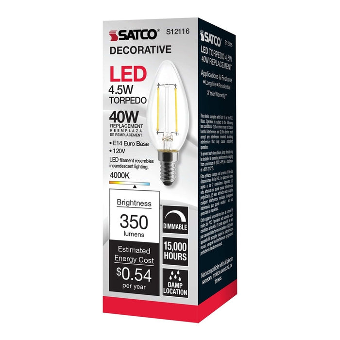 SATCO 4.5 Watt - B11 LED - Clear - 350 Lumens - 4000K - European base - 120 Volt S12116