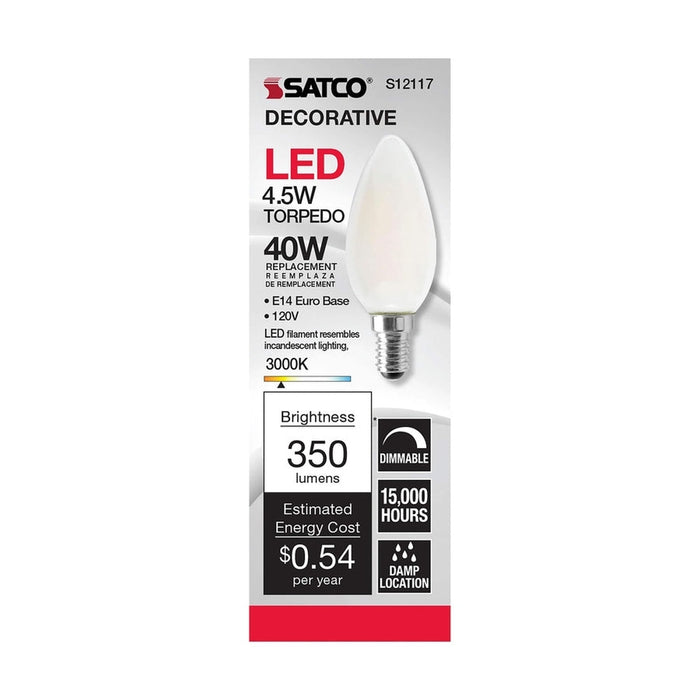 SATCO 4.5 Watt - B11 LED - Frosted - 350 Lumens - 3000K - European base - 120 Volt S12117