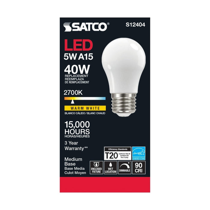 SATCO 5 Watt LED A15 - Soft White - 2700K - Medium base - 90 CRI - 120 Volt - 6-Pack S12404-6