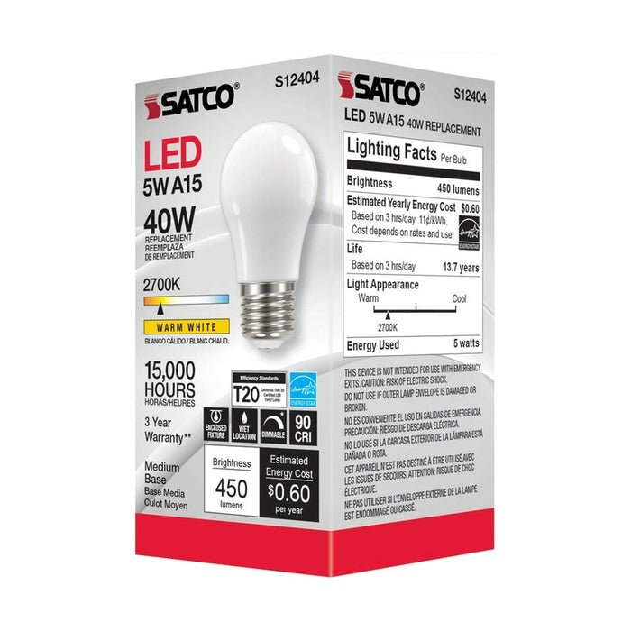 SATCO 5 Watt LED A15 - Soft White - 2700K - Medium base - 90 CRI - 120 Volt - 6-Pack S12404-6