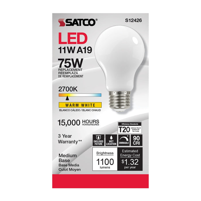 11 Watt LED A19 - Soft White - Medium Base - 2700K - 90 CRI - 120 Volt -  6 Pack